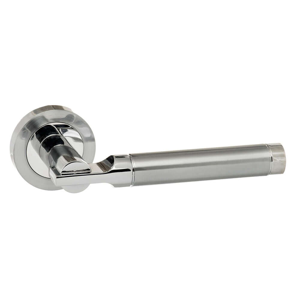 Product Chrome door handle on a white background