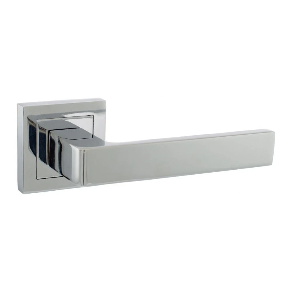Product Chrome door handle on a white background