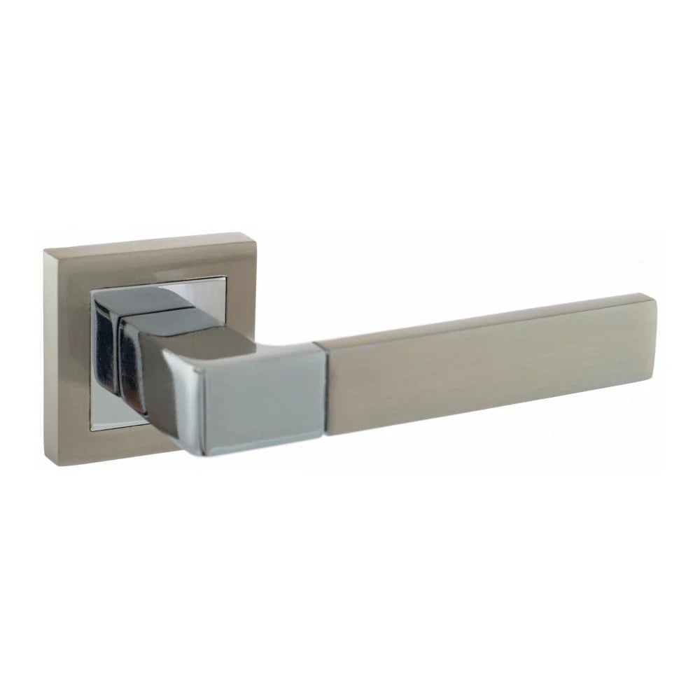 Product Modern door handle with metallic finish on a white background