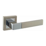 Product Modern door handle with metallic finish on a white background