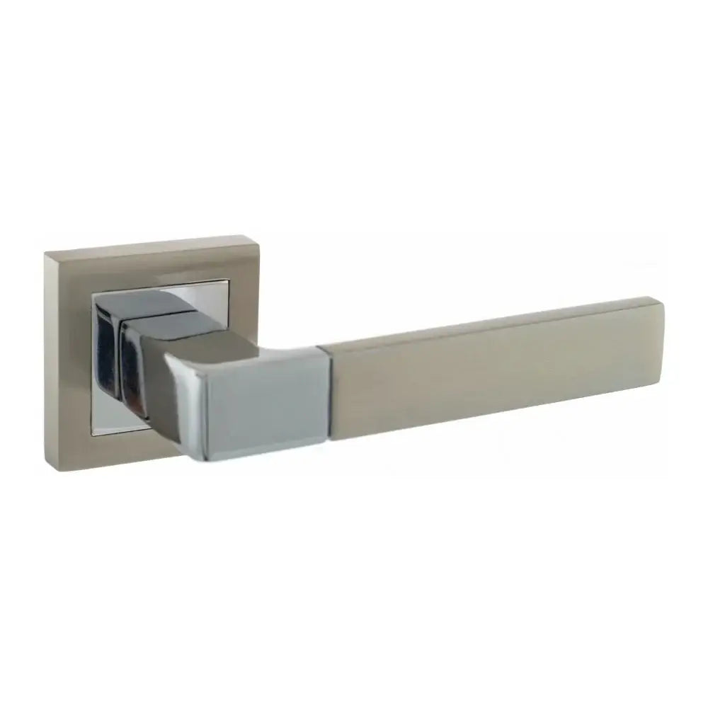 Product Modern door handle with metallic finish on a white background