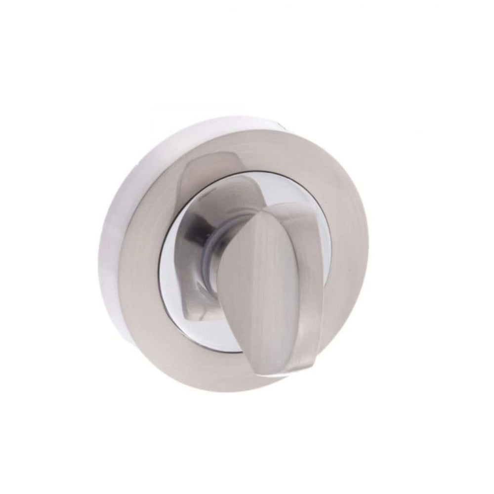 Product satin nickel and polished chrome round WC turn