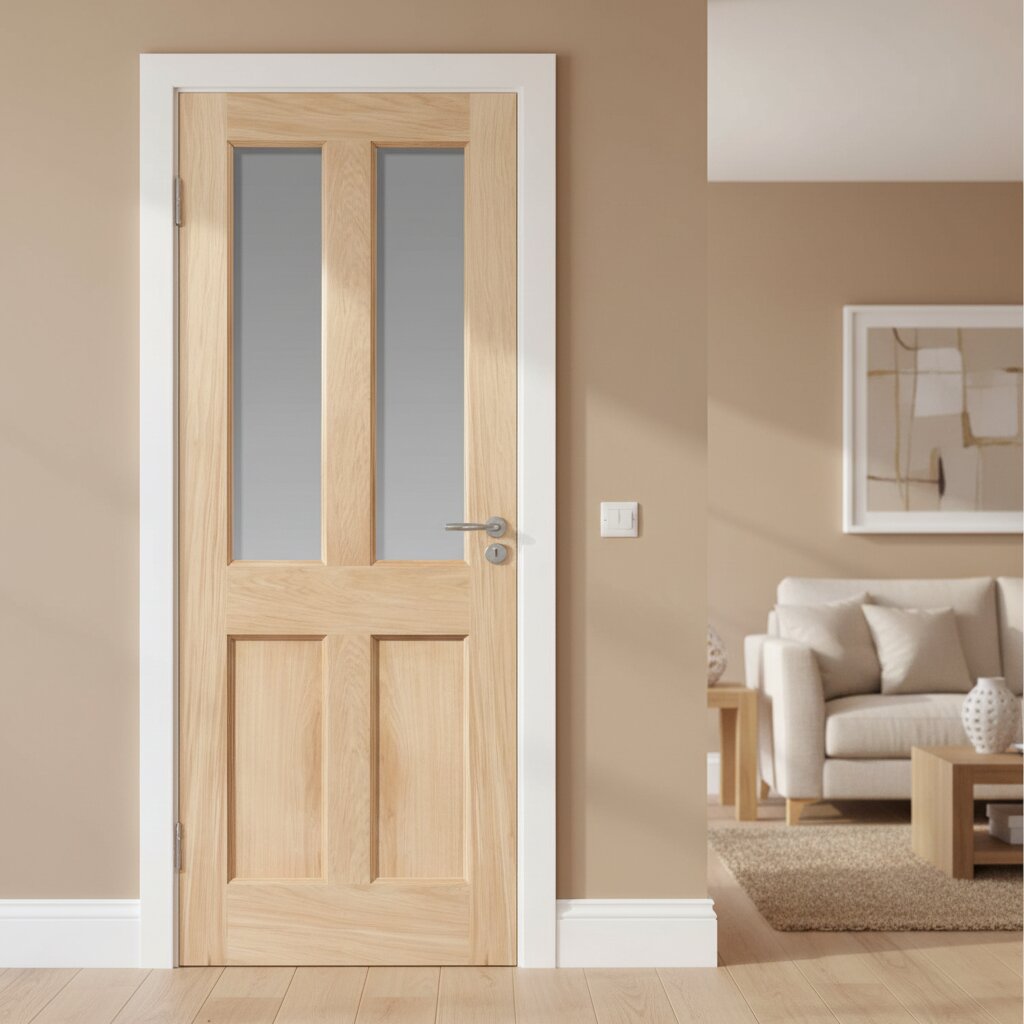 Severn Victorian Style Unfinished Oak Clear Glazed Internal Door Lifestyle Image