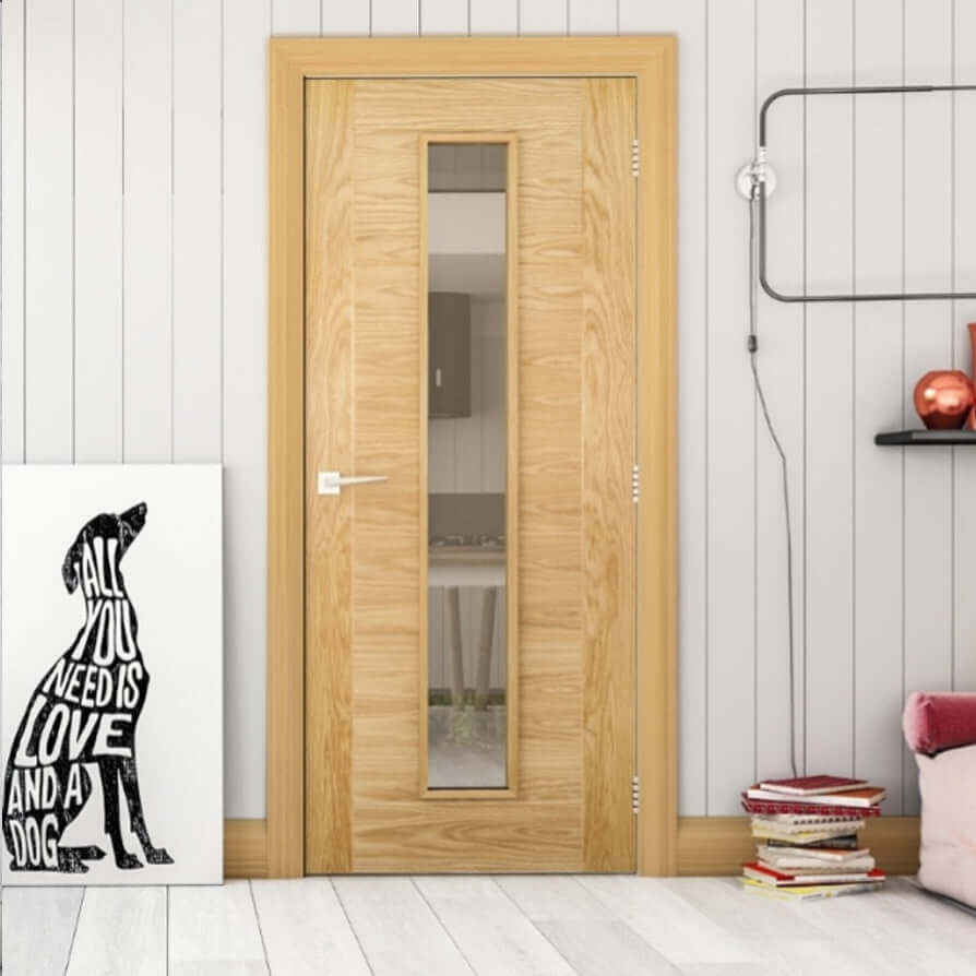 Lifestyle Seville prefinished glazed oak fire door installed