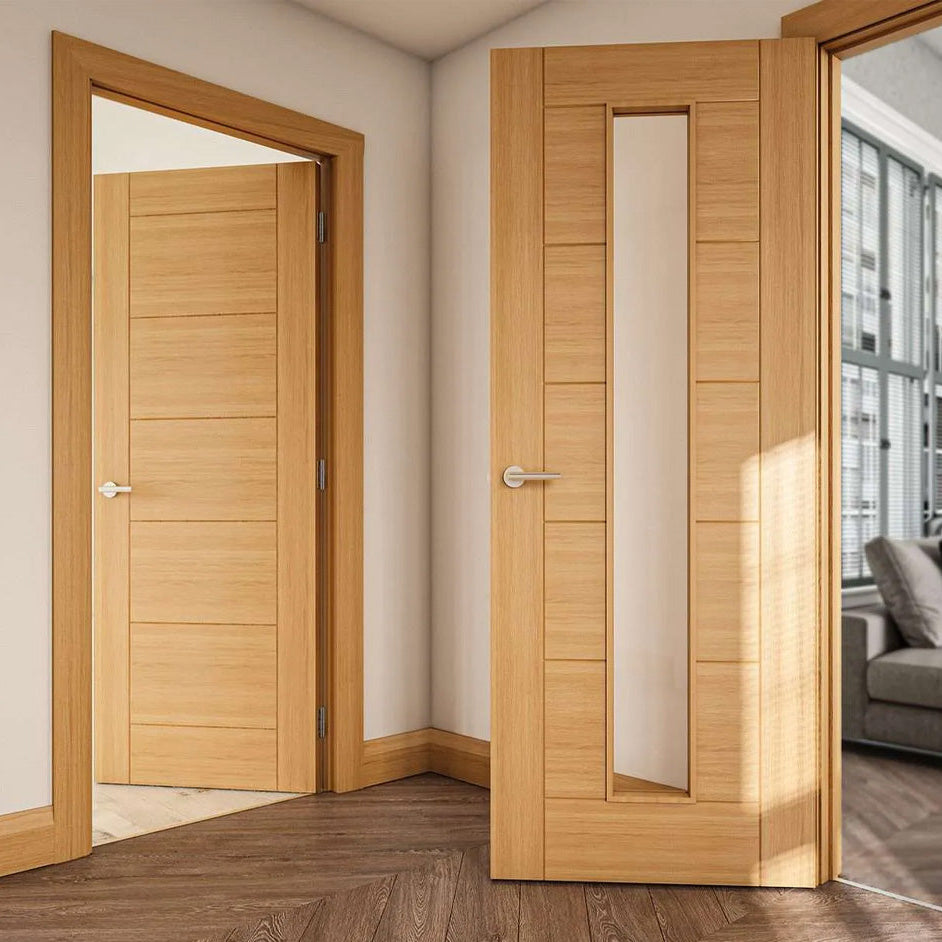 Seville Prefinished Oak Glazed Internal Door Hallway