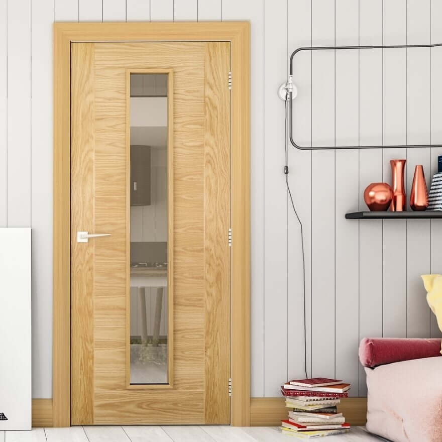 Lifestyle Seville prefinished oak glazed internal door installed