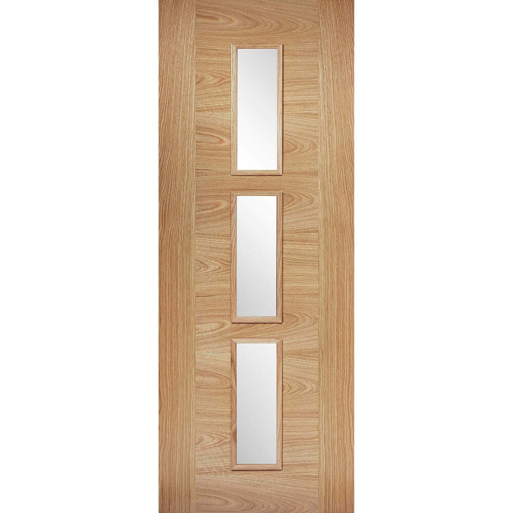 Product Sofia prefinished oak three-light glazed internal door with clear glass panels