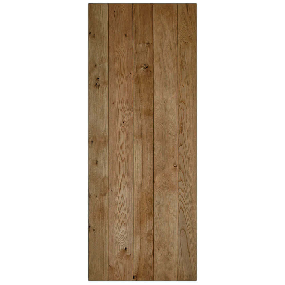 Product solid oak ledge and braced rustic V-groove door in antique oak oil finish