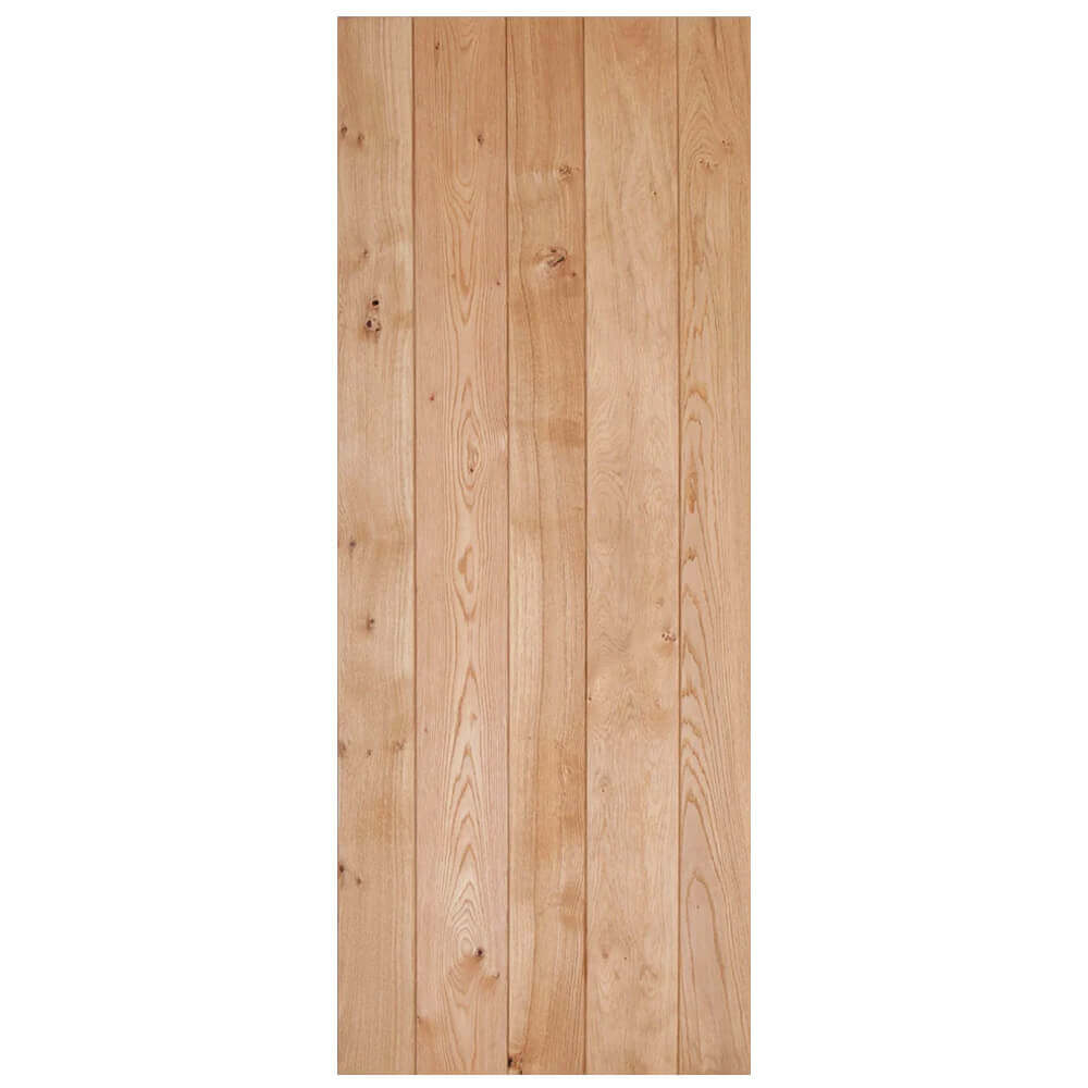 Product solid oak ledge and braced rustic V-groove door in clear oil finish