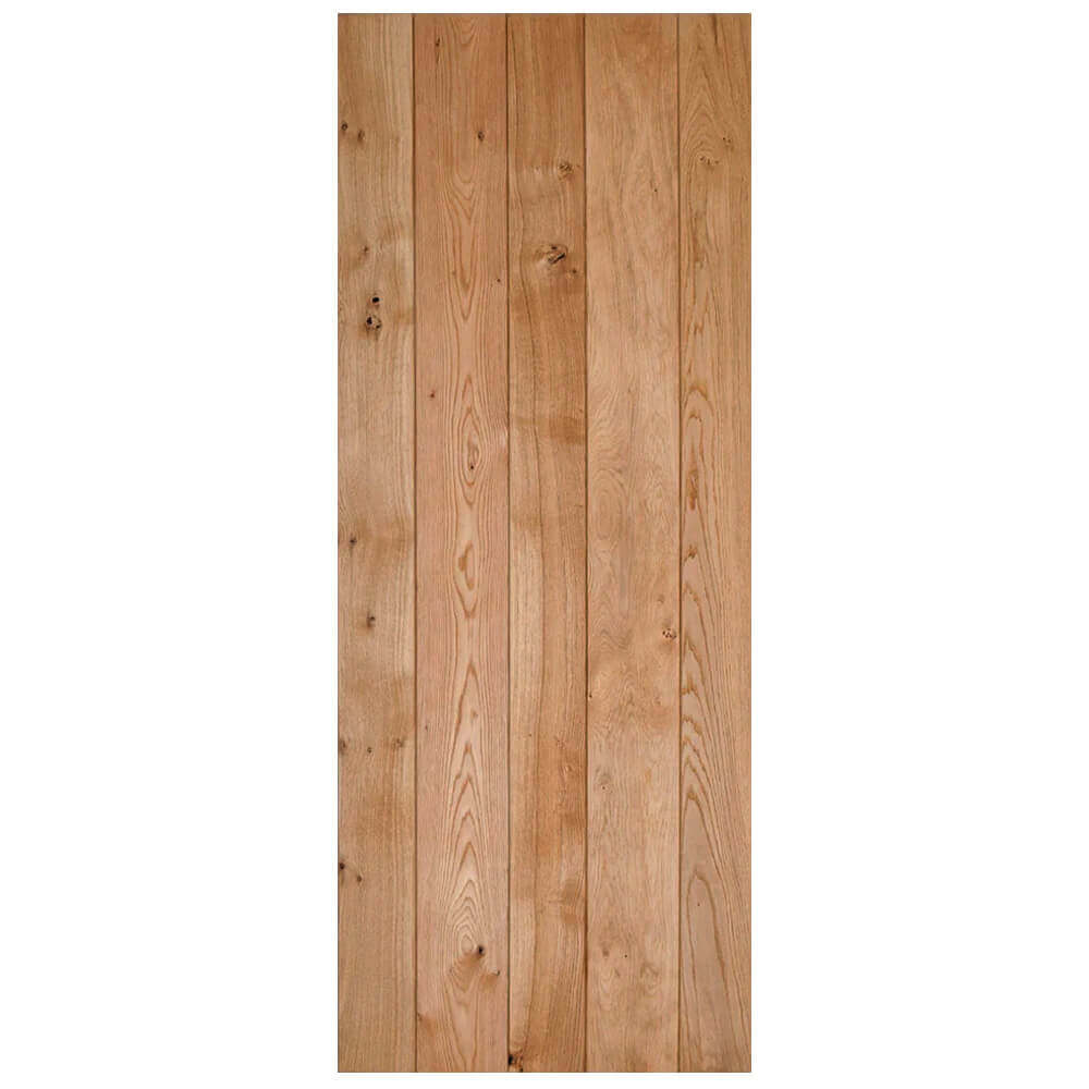 Product solid oak ledge and braced rustic V-groove door in medium oak oil finish
