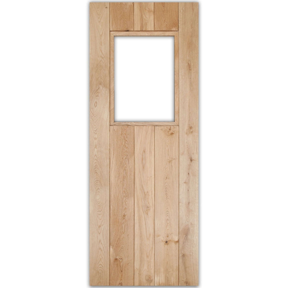 Product solid oak three-ledge unglazed rustic V-groove cottage door front view