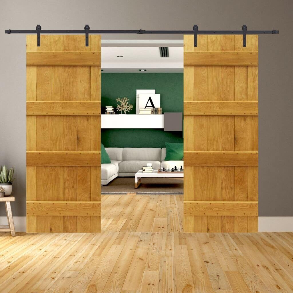 Solid Oak 4 Ledge Double Sliding Barn Door Kit - Main Product Image