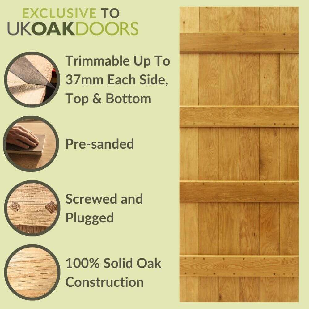 Solid Oak 4 Ledge Sliding Barn Door Kit - UK Oak Doors