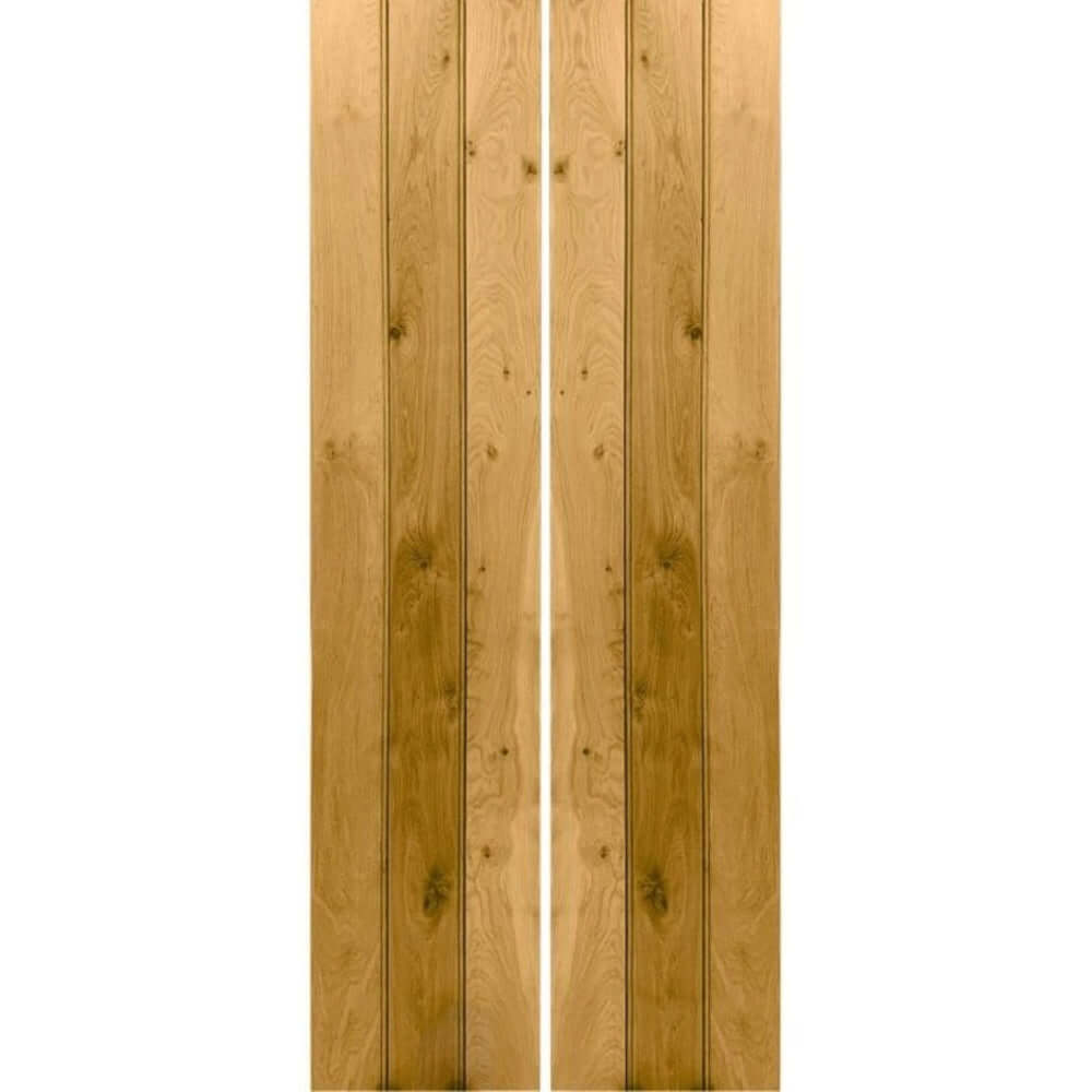 Product solid oak bifold barn door alternate folded view