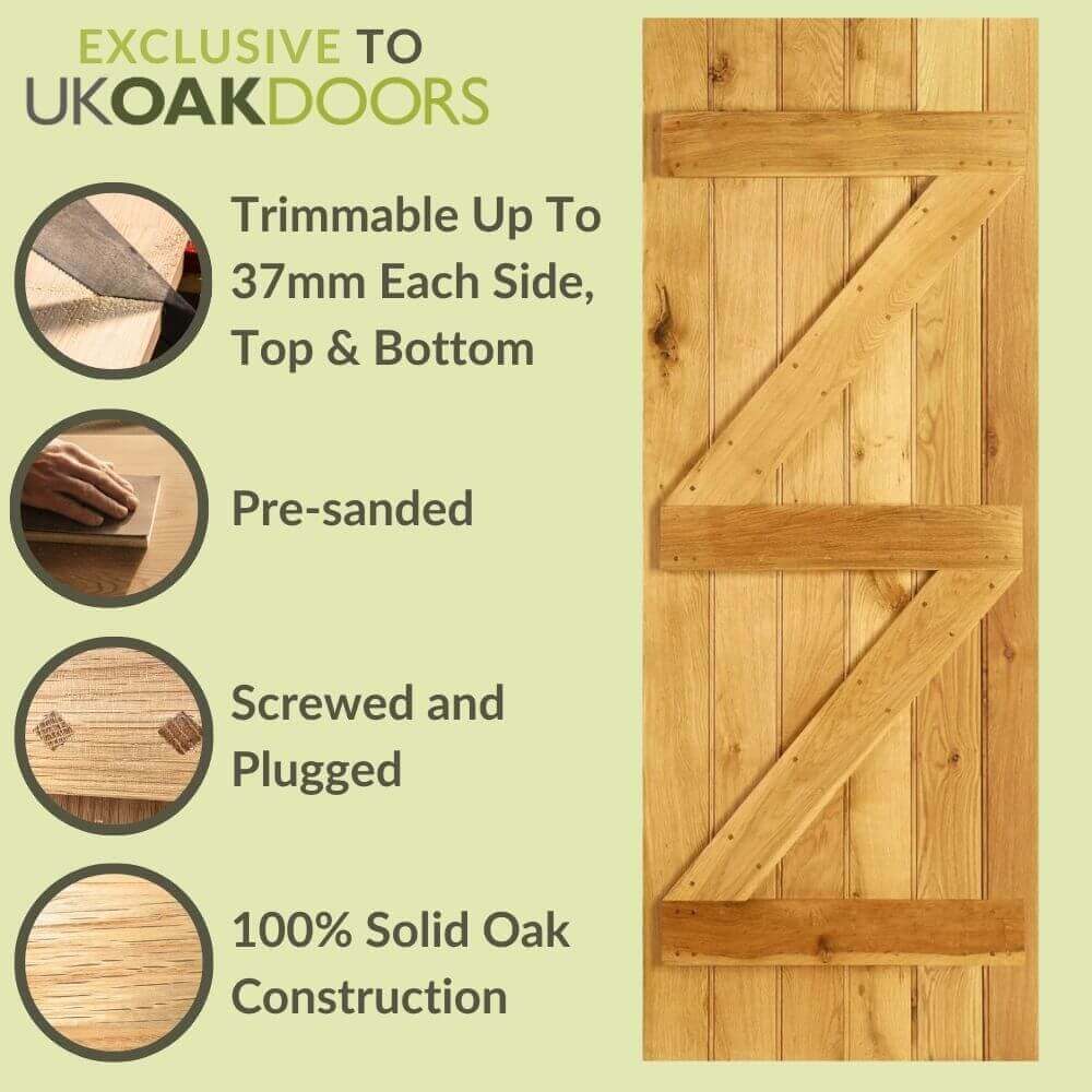 Graphic solid oak ledge and brace single sliding door kit information panel