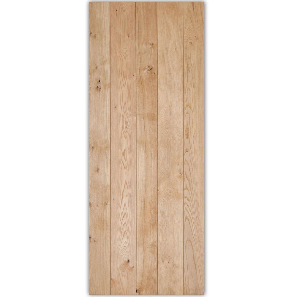 Product solid oak ledge and braced rustic V-groove door panel detail