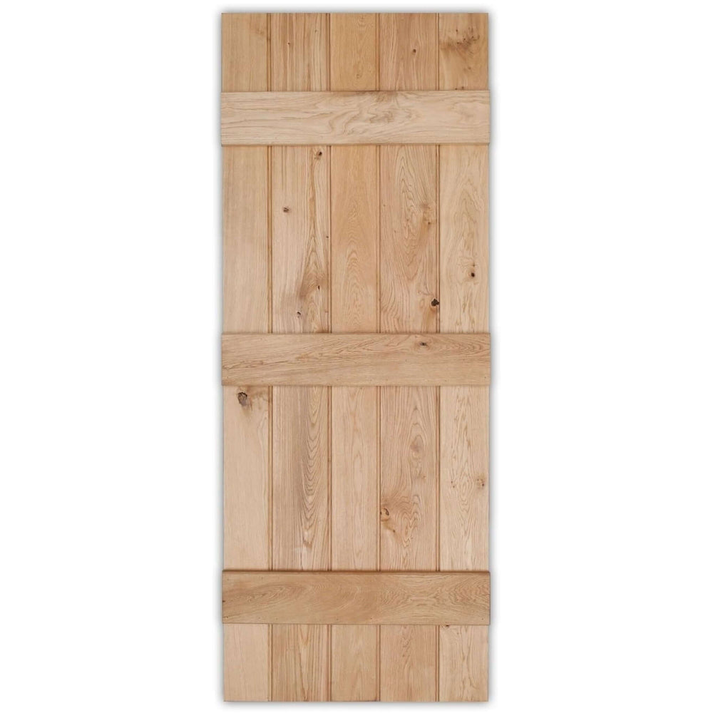 Product solid oak rustic three-ledged bead and butt barn door