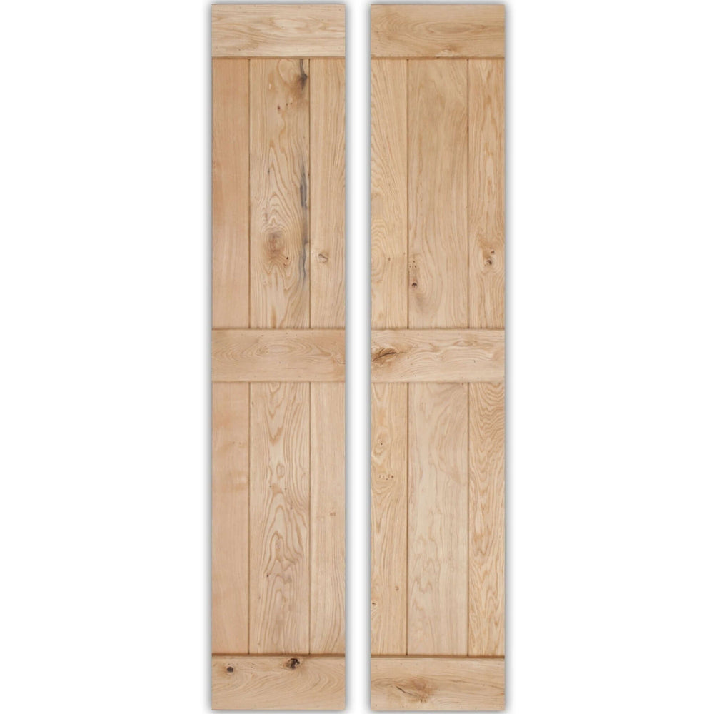 Product solid oak rustic bifold three-ledge bead and butt cottage door