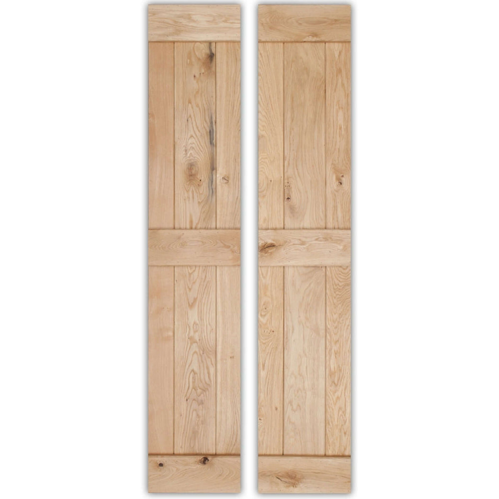 Product solid oak rustic bifold three-ledge V-groove cottage door