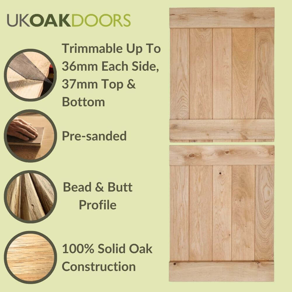 Graphic solid oak rustic butt and bead profile stable door information panel