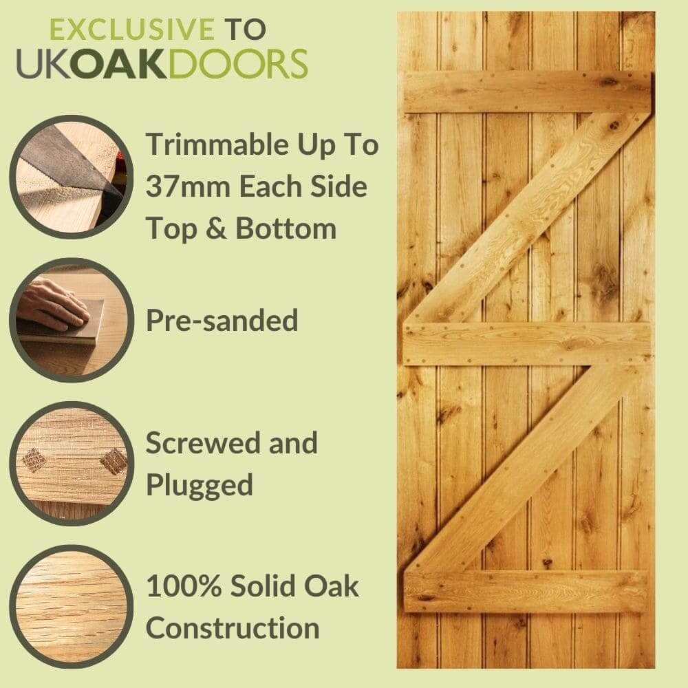 Graphic solid oak rustic ledge and brace door information panel