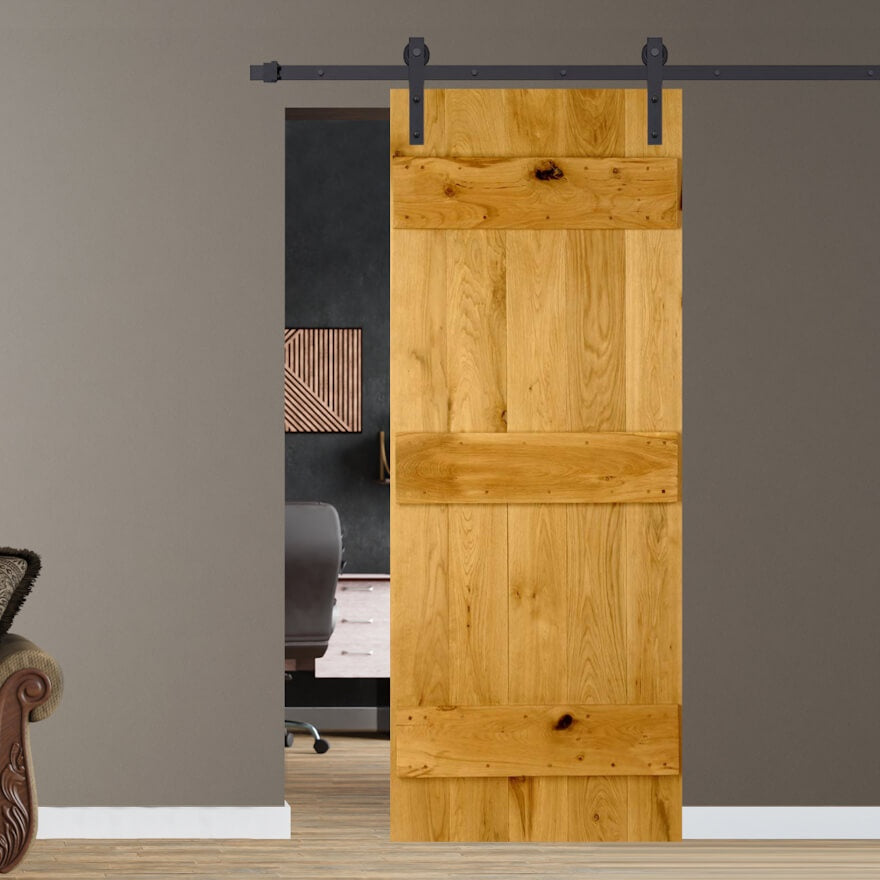 Solid Oak Single Sliding Barn Door Kit - Main Product Image
