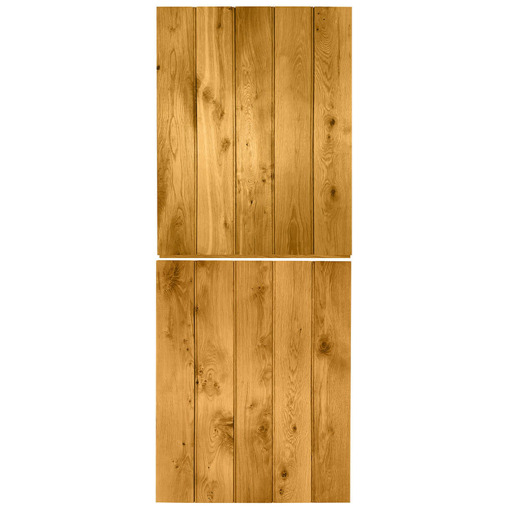 Two wooden panels with a natural finish on a white background