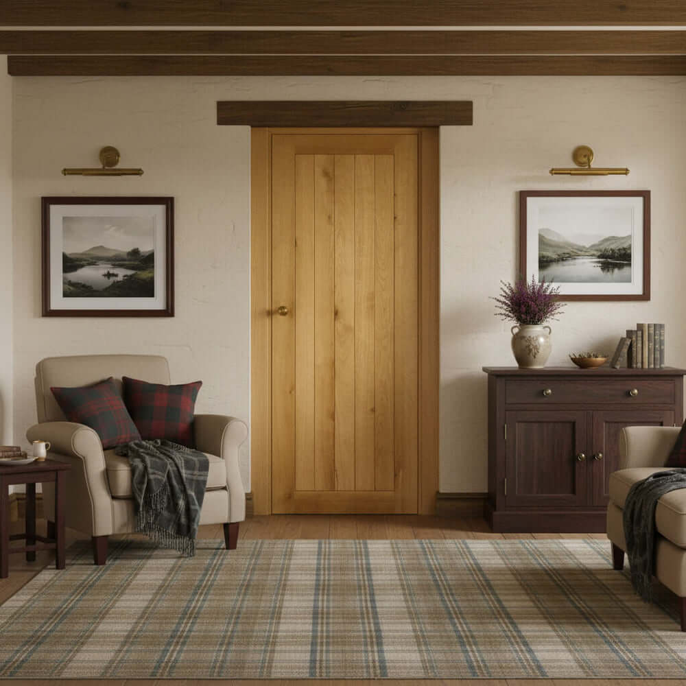 Lifestyle solid oak Suffolk door installed in a home interior
