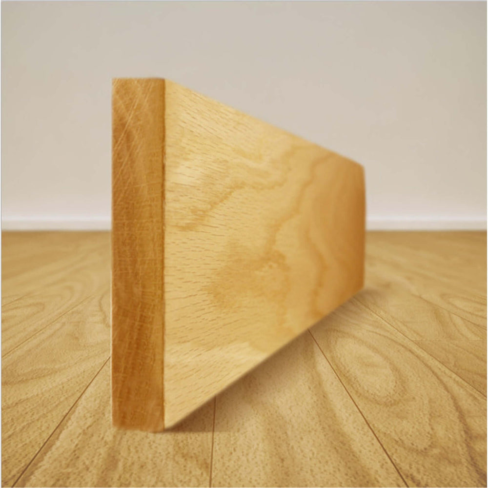 Product square edge solid oak skirting board close-up
