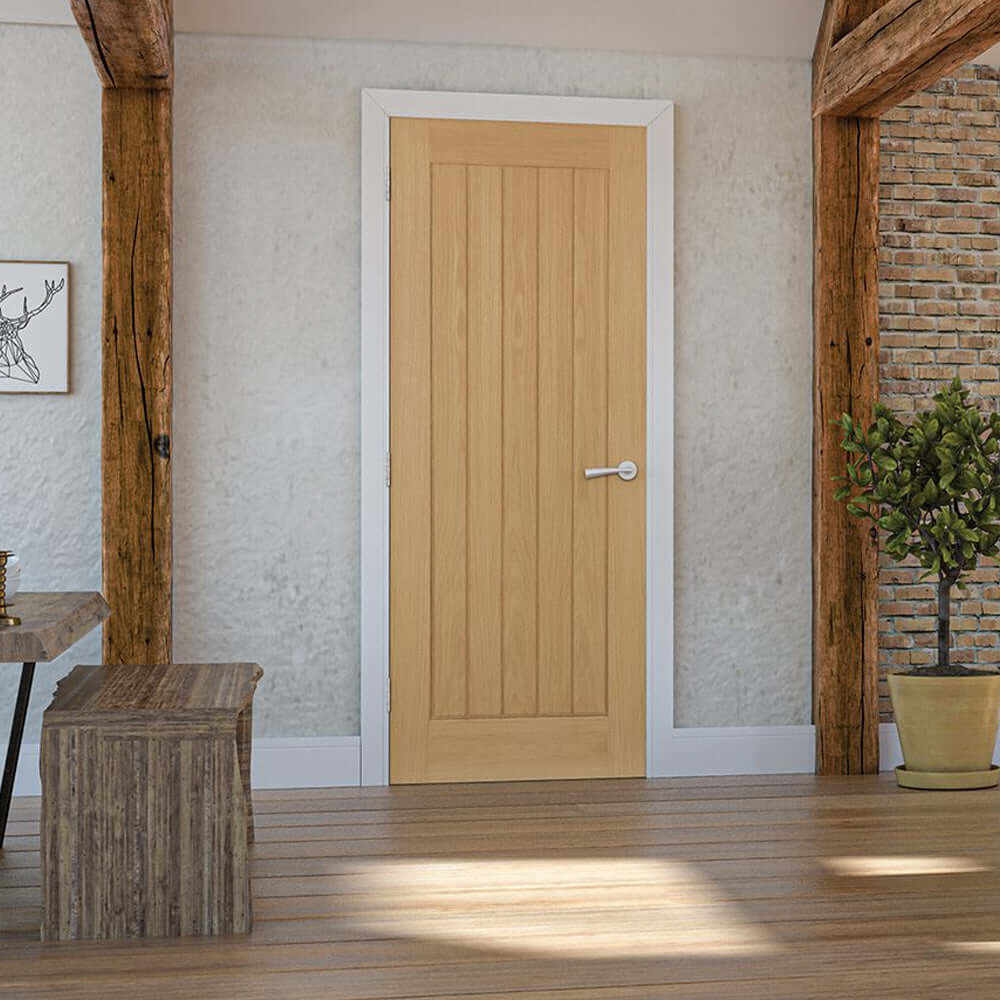 Lifestyle Suffolk cottage style oak door installed in a room setting