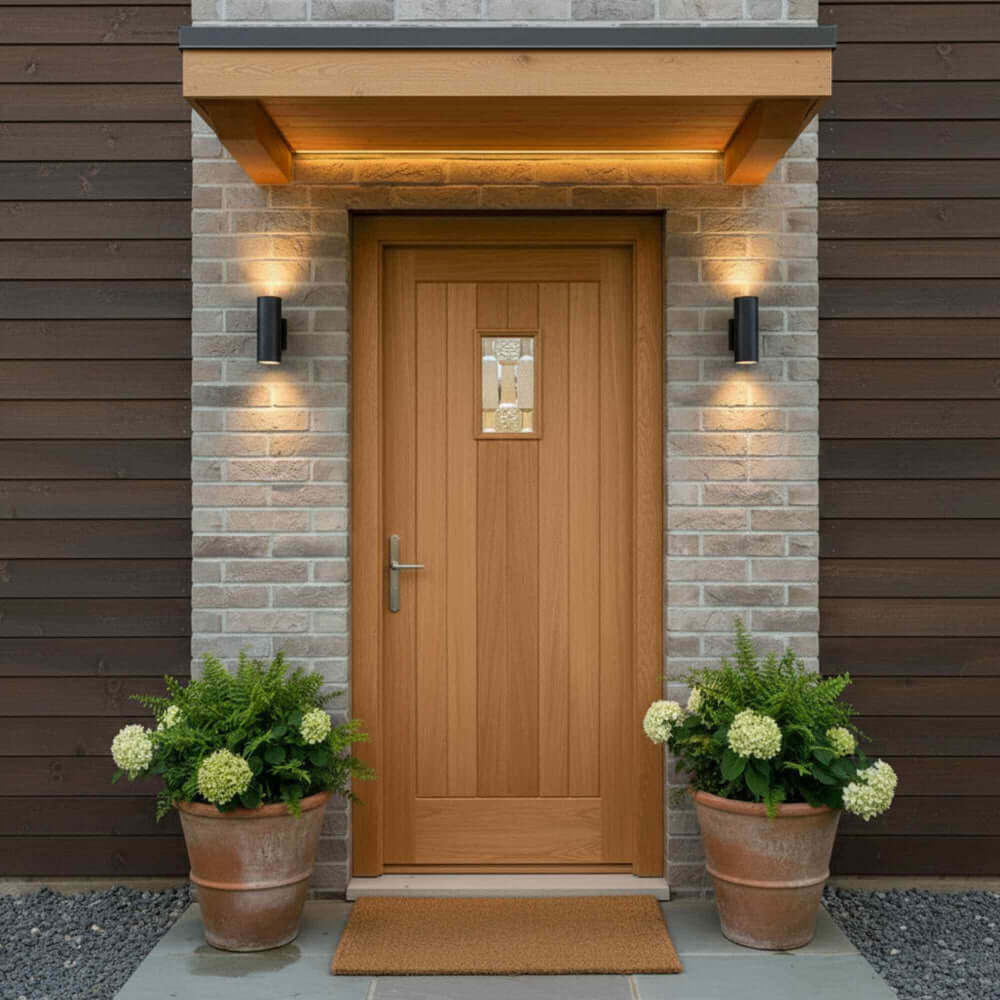 Lifestyle Suffolk engineered external oak door installed in a room setting