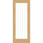 Suffolk cottage style prefinished oak glazed internal door with vertical grooves and a frosted-lined glass pane