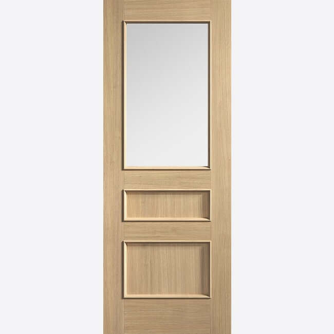 Product Toledo prefinished oak clear glazed door detail view