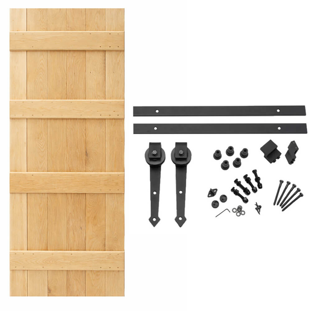 Solid Oak 4 Ledge Single Sliding Barn Door Kit