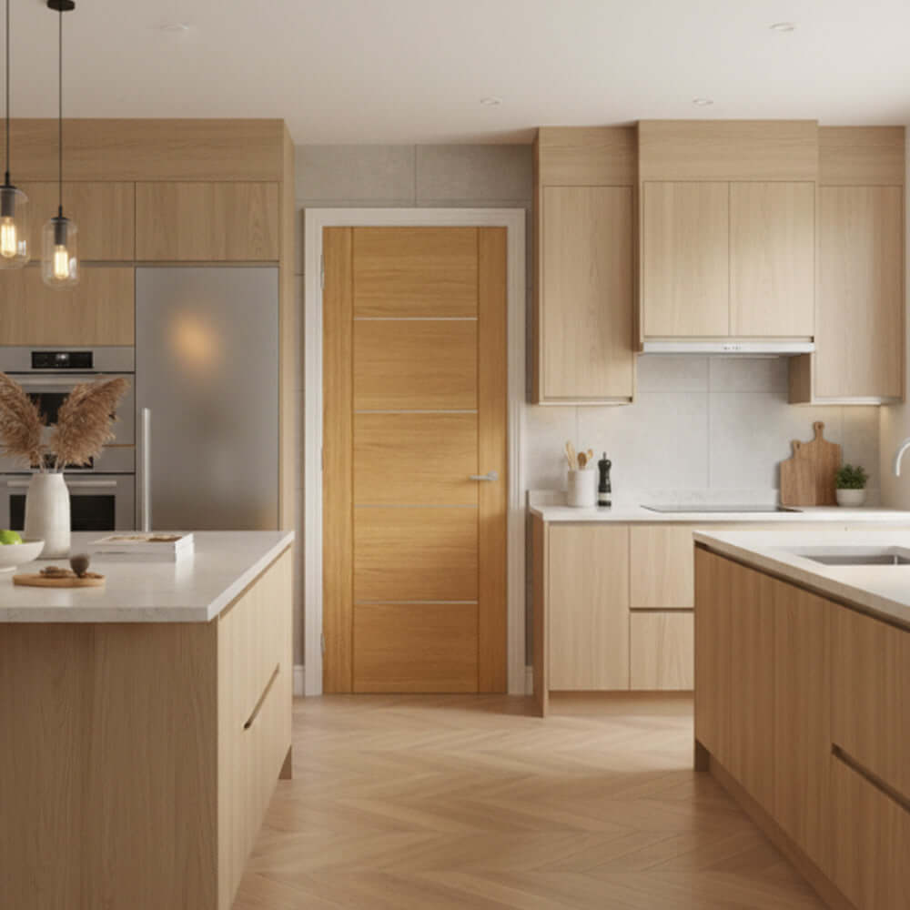 Lifestyle Valencia prefinished oak FD30 fire door installed in a room