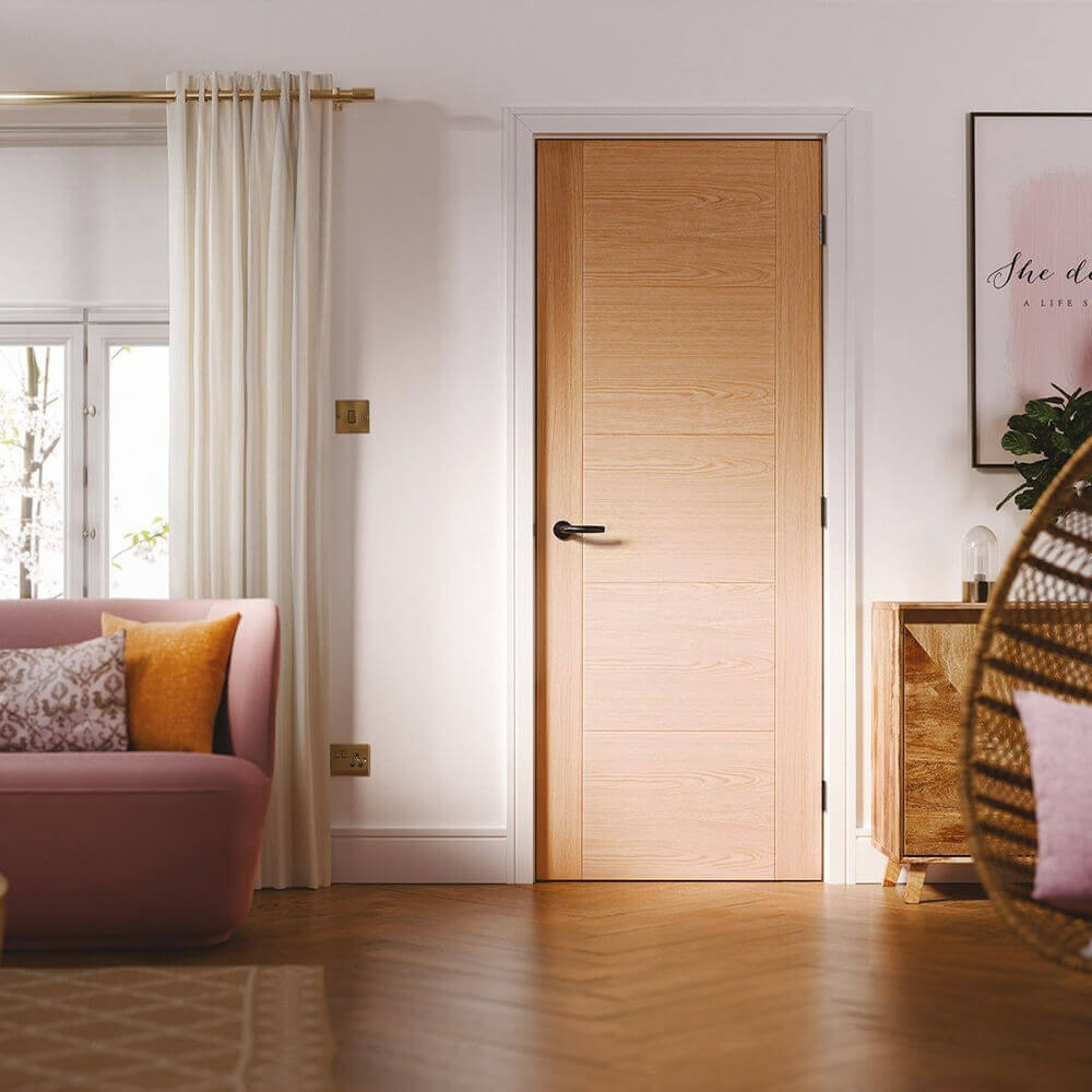 Lifestyle Vancouver prefinished oak FD30 internal fire door installed in a room
