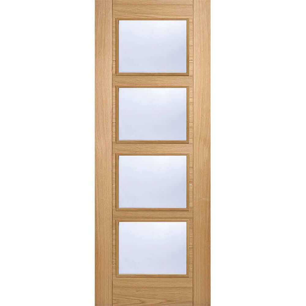 Product Vancouver prefinished oak four light glazed internal door front view