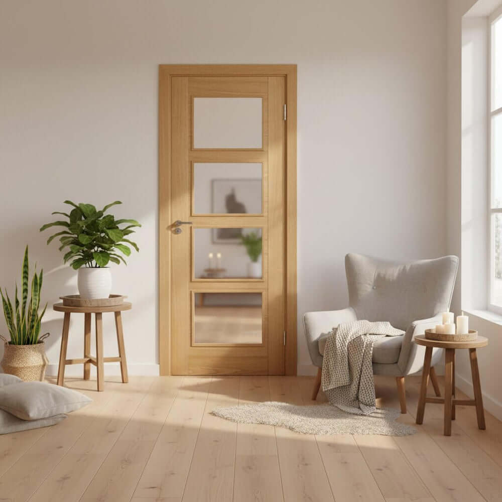 Product Vancouver prefinished oak four light glazed internal door