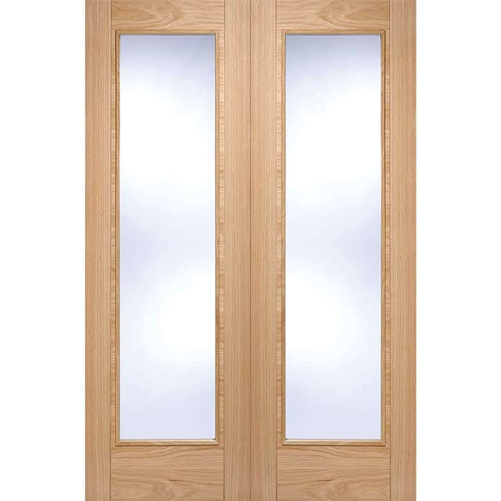 Product Vancouver prefinished oak clear glazed internal door pair front view