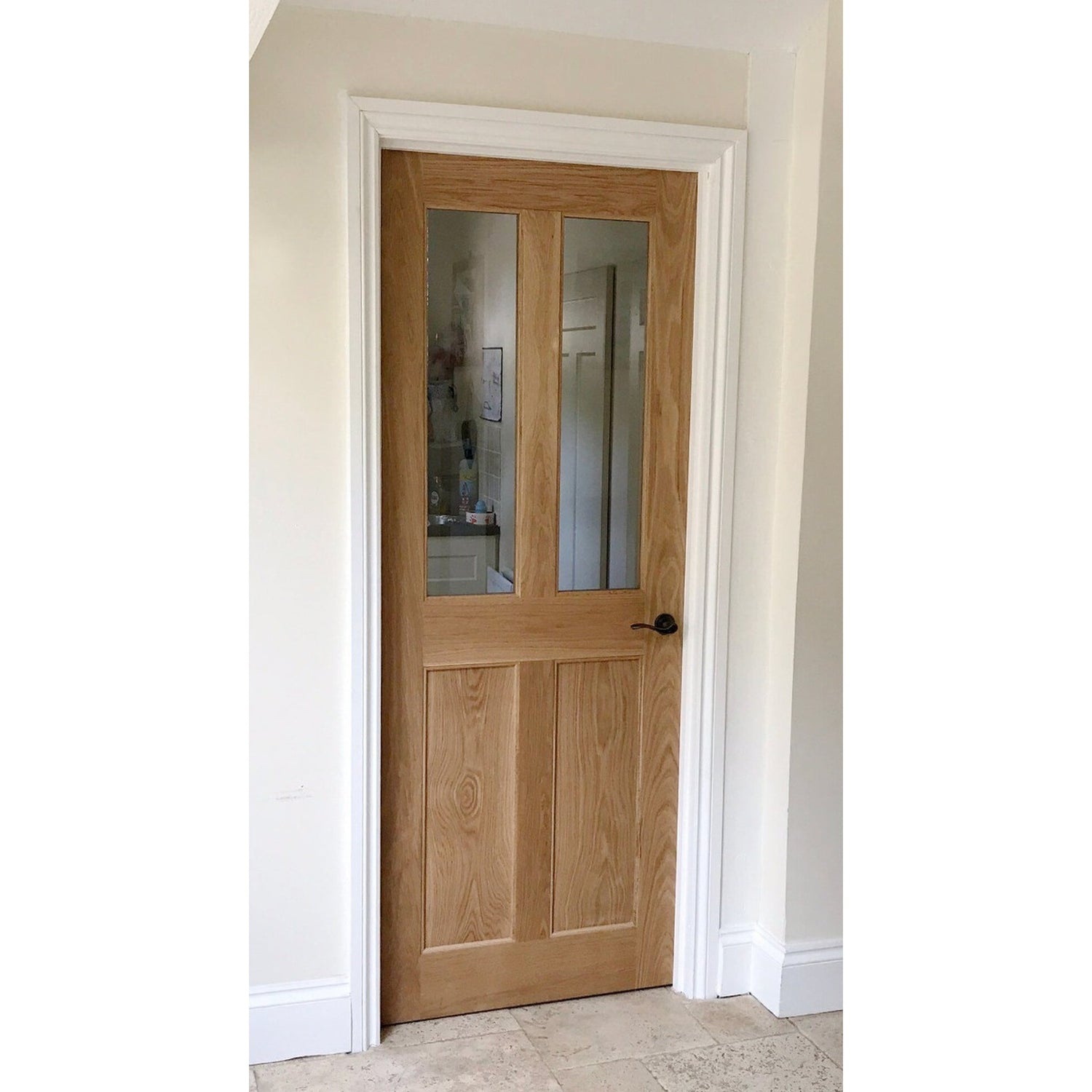 Victorian 4 Flat Panel Half Glazed Solid Oak Door - Lifestyle Image 1