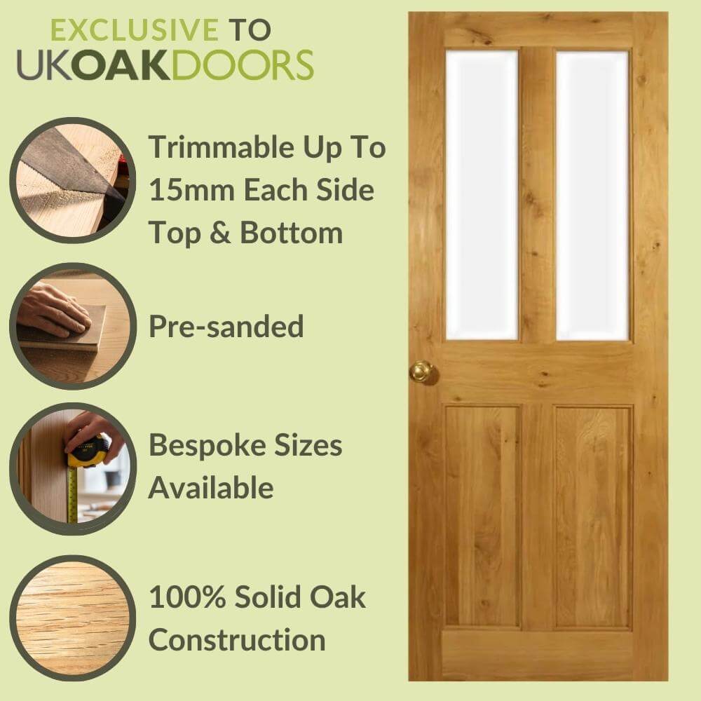 Graphic Victorian 4 Flat Panel Half Unglazed Solid Oak Door specification panel