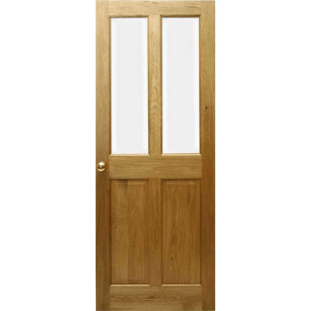 Product Victorian four panel half (supplied unglazed, glazing not included) solid oak door detail view