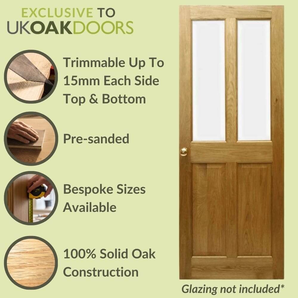 Graphic Victorian four panel half unglazed solid oak door information panel