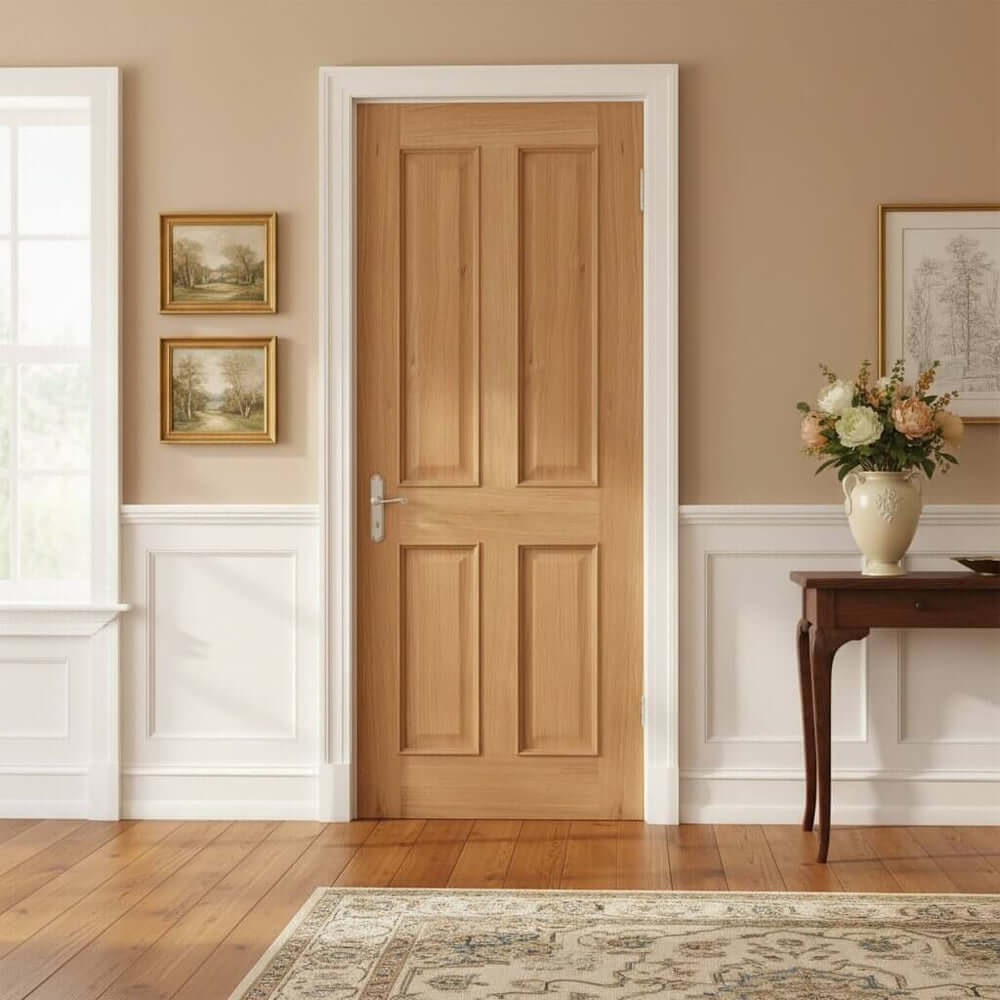Product Victorian four panel raised mouldings oak door duplicate detail view