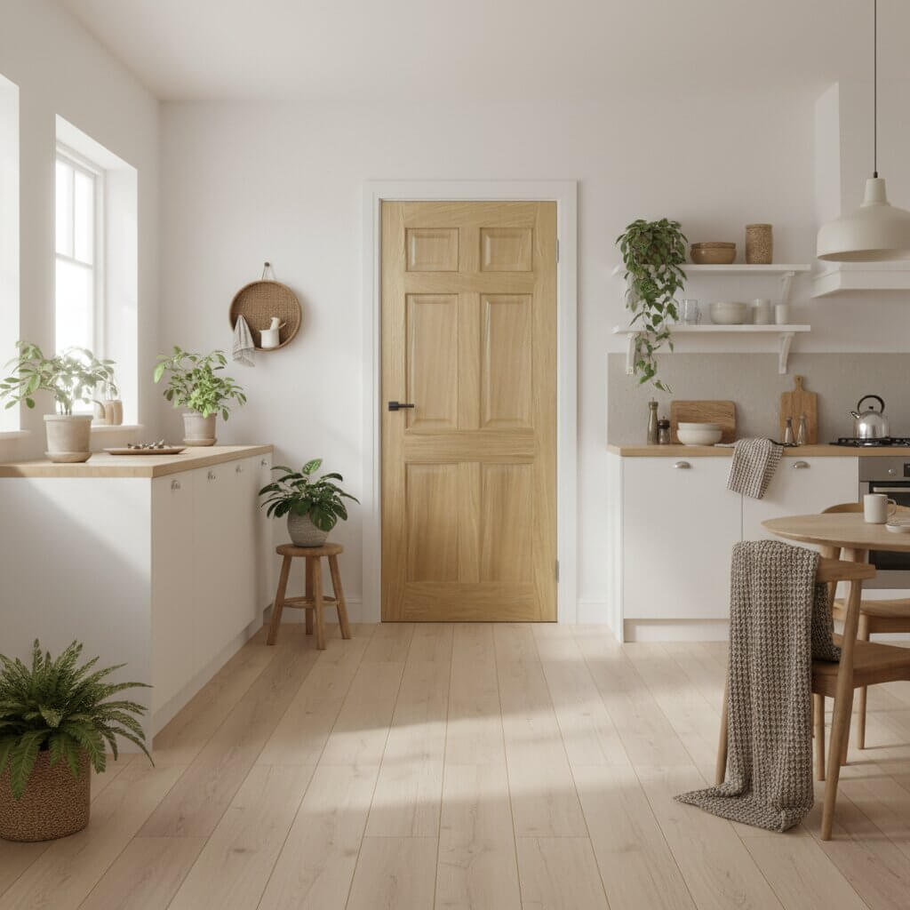 Victorian Style 6 Panel Prefinished Oak Fire Door Lifestyle Image