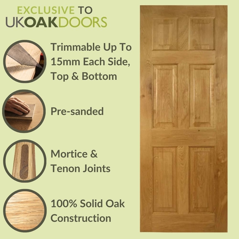Graphic Victorian six panel solid oak door feature panel with construction details