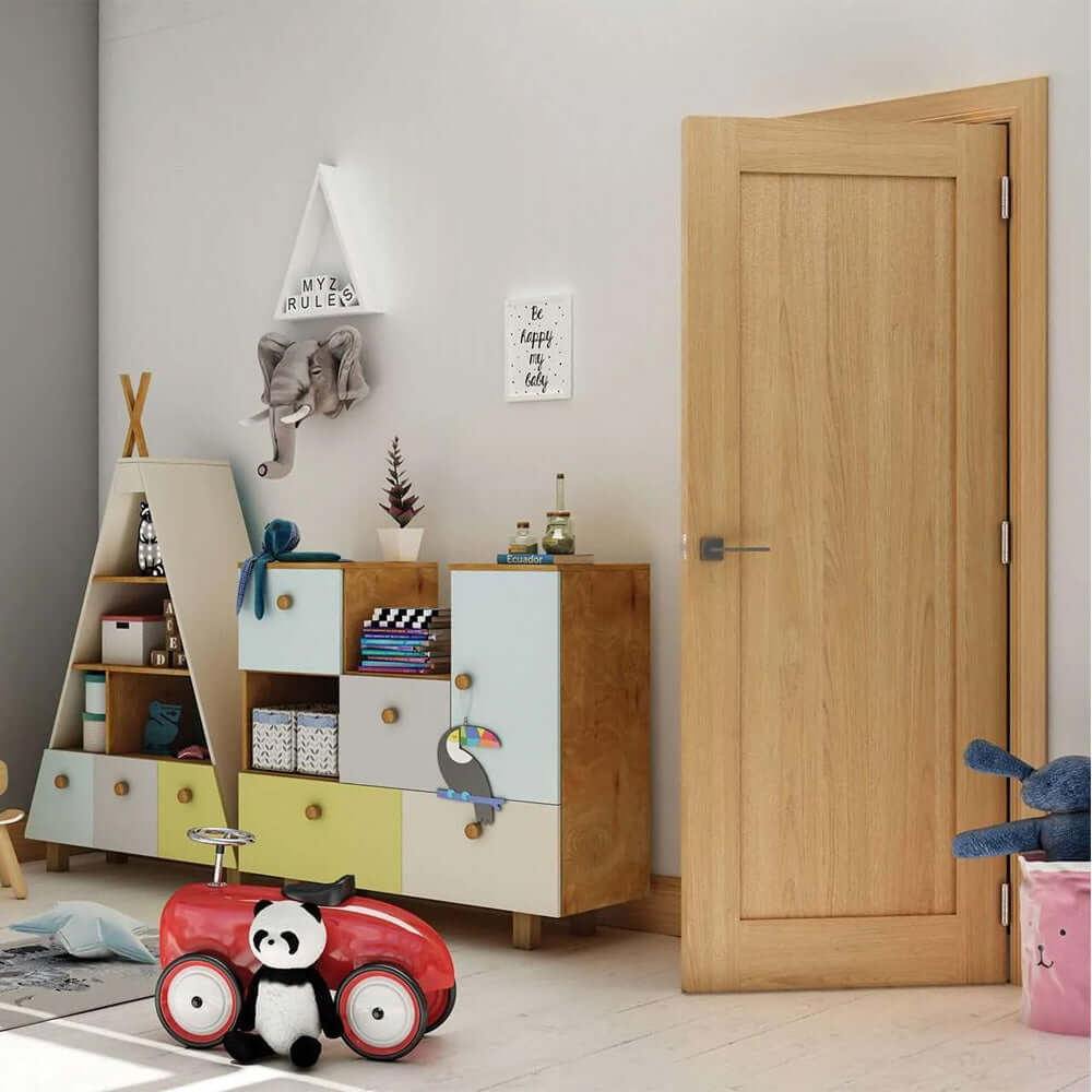 Lifestyle Walden unfinished oak door installed in a home interior