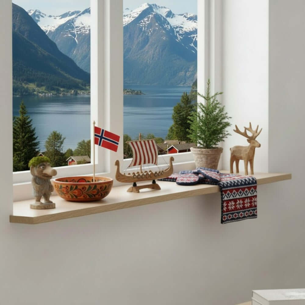 Lifestyle oak window board installed in a bright room