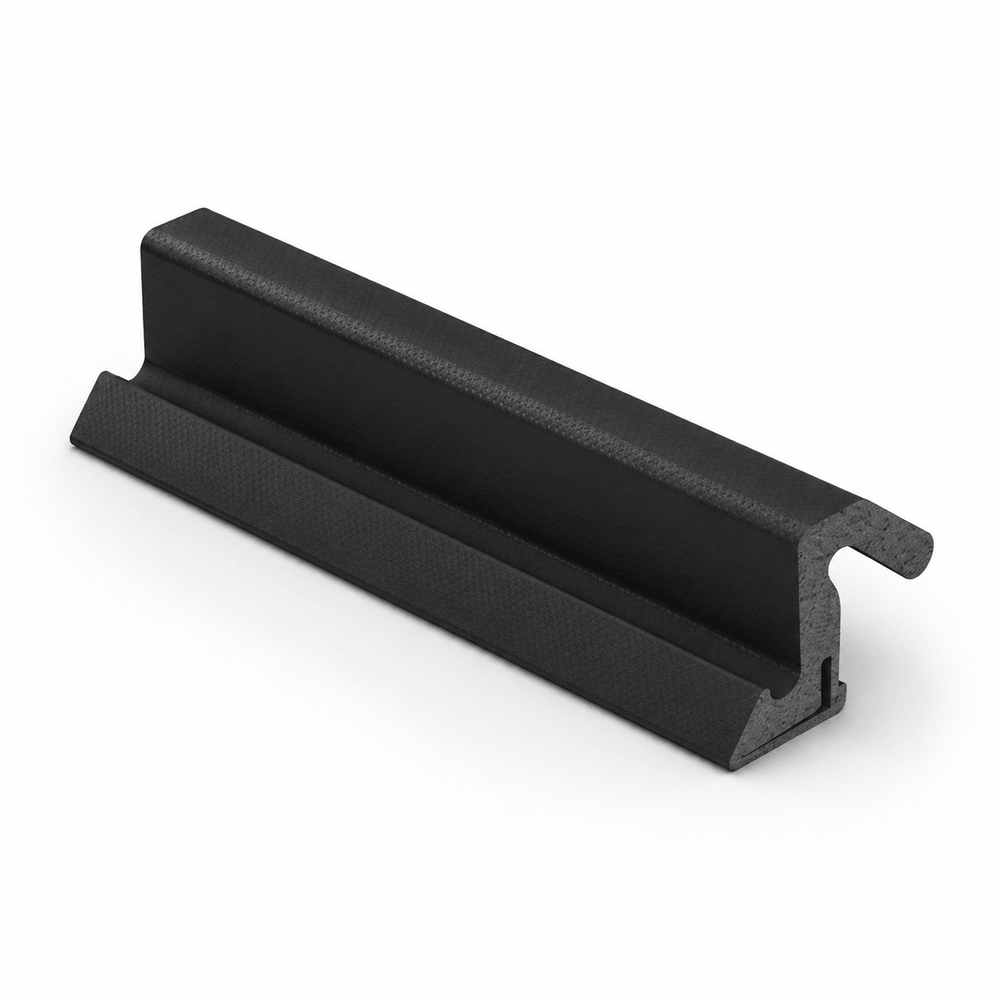Black rubber Aquamac 21 compression door seal shown as a single extruded profile