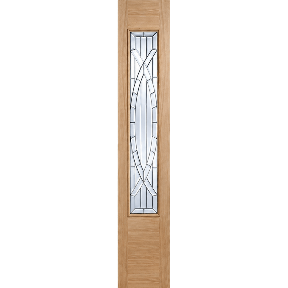 Product Wooden door with glass panel on a white background